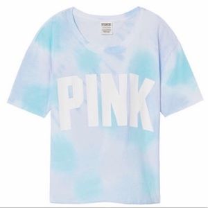 Victoria’s Secret Pink tie dye cropped tee pink tee blue purple white t-shirt